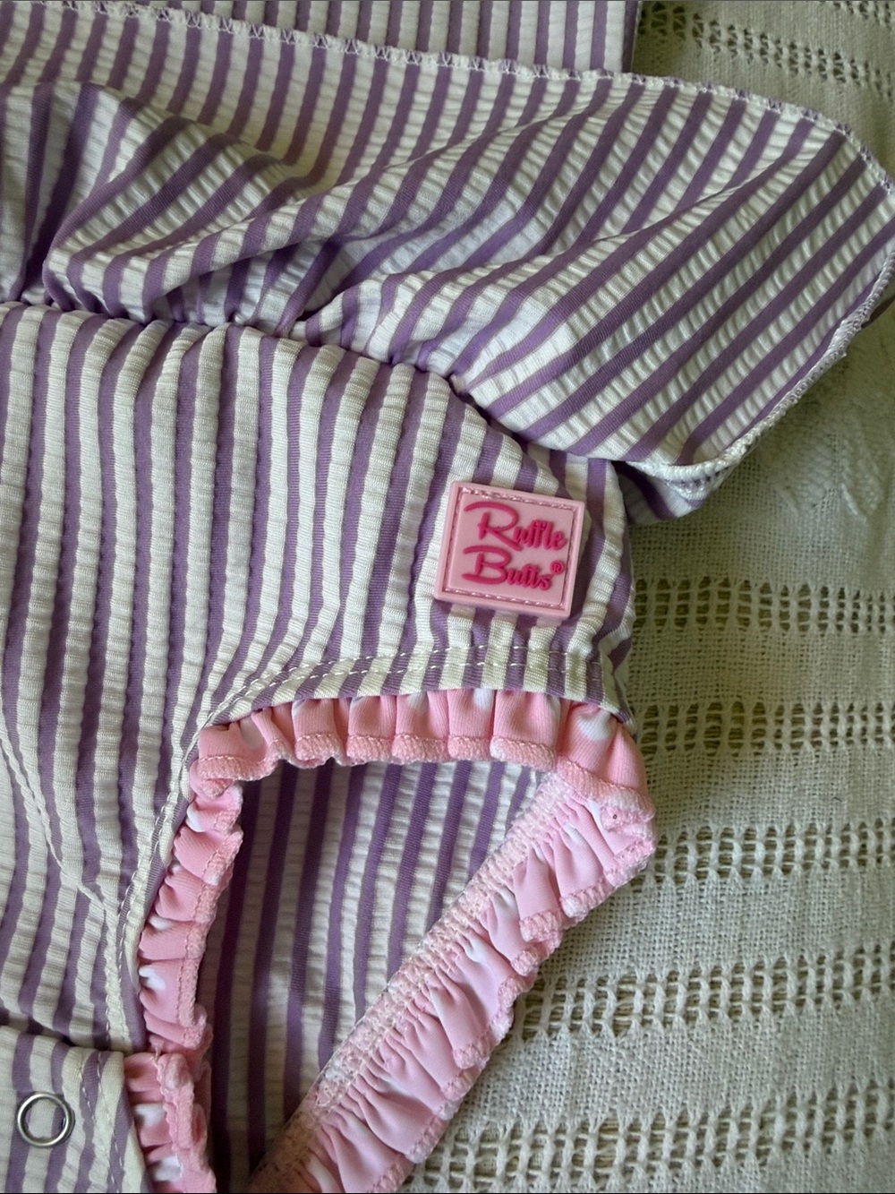 Ruffle Butts Pink Polka Trim Lavender & White Striped Bodysuit